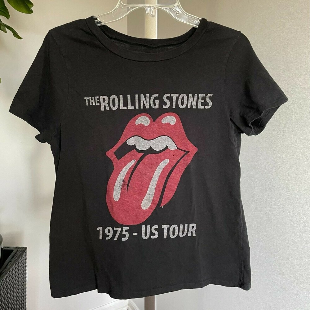 The Rolling Stones 1975 US Tour Black Logo T Shirt Youth Size XL